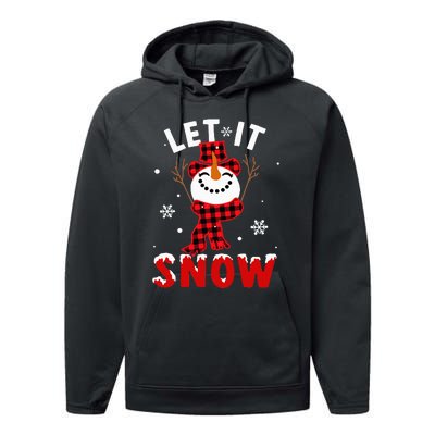 Let It Snow Snowman Christmas Pajama Buffalo Plaid Performance Fleece Hoodie