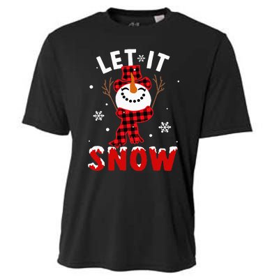 Let It Snow Snowman Christmas Pajama Buffalo Plaid Cooling Performance Crew T-Shirt