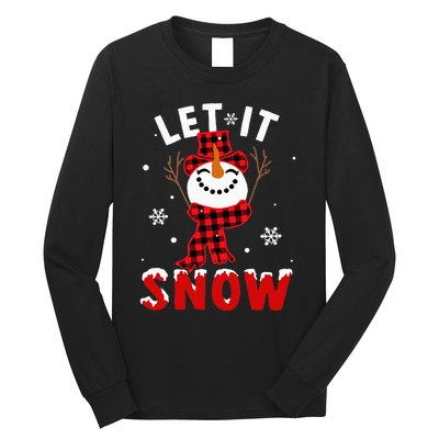 Let It Snow Snowman Christmas Pajama Buffalo Plaid Long Sleeve Shirt