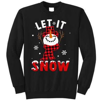 Let It Snow Snowman Christmas Pajama Buffalo Plaid Sweatshirt