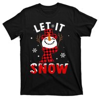 Let It Snow Snowman Christmas Pajama Buffalo Plaid T-Shirt