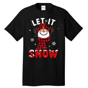 Let It Snow Snowman Christmas Pajama Buffalo Plaid Tall T-Shirt