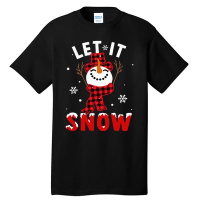 Let It Snow Snowman Christmas Pajama Buffalo Plaid Tall T-Shirt