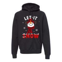 Let It Snow Snowman Christmas Pajama Buffalo Plaid Premium Hoodie