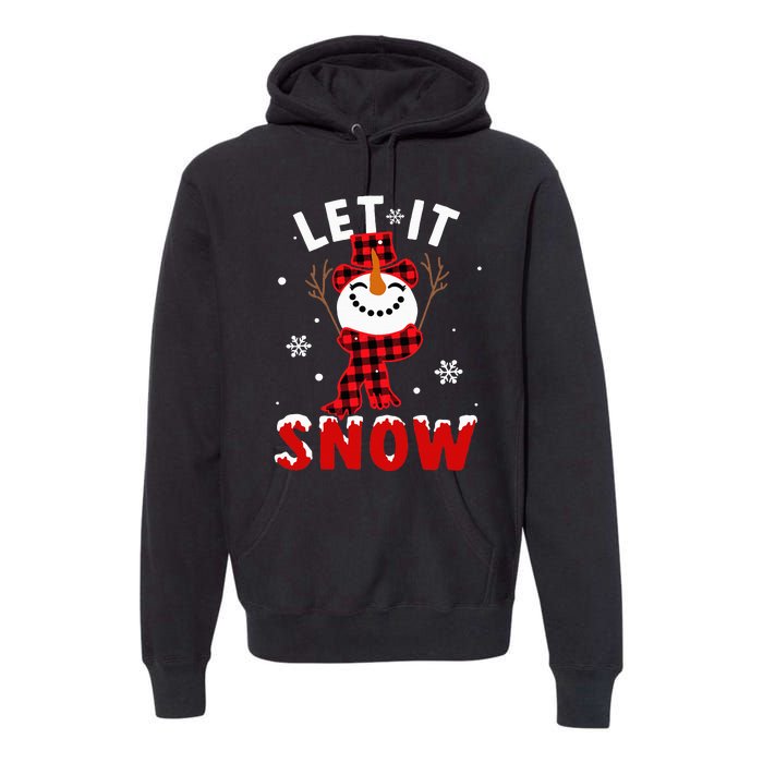 Let It Snow Snowman Christmas Pajama Buffalo Plaid Premium Hoodie