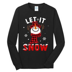 Let It Snow Snowman Christmas Pajama Buffalo Plaid Tall Long Sleeve T-Shirt