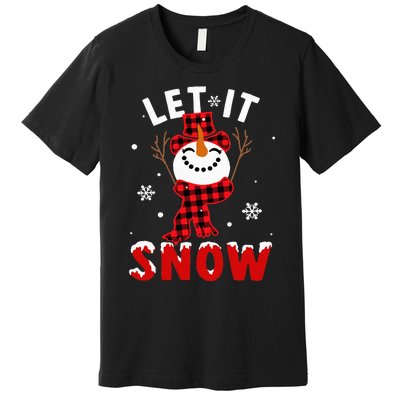 Let It Snow Snowman Christmas Pajama Buffalo Plaid Premium T-Shirt