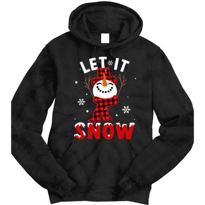 Let It Snow Snowman Christmas Pajama Buffalo Plaid Tie Dye Hoodie