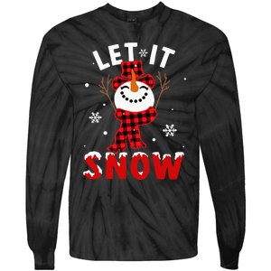 Let It Snow Snowman Christmas Pajama Buffalo Plaid Tie-Dye Long Sleeve Shirt