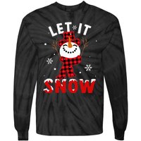 Let It Snow Snowman Christmas Pajama Buffalo Plaid Tie-Dye Long Sleeve Shirt