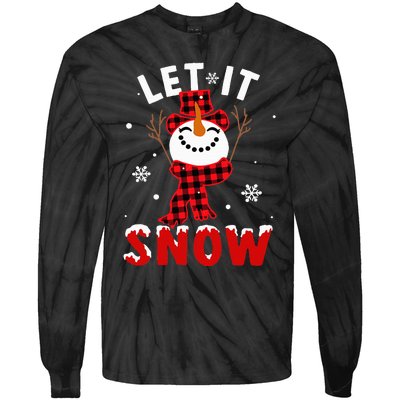 Let It Snow Snowman Christmas Pajama Buffalo Plaid Tie-Dye Long Sleeve Shirt