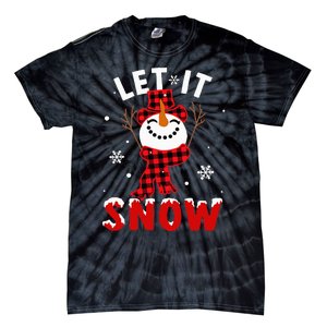 Let It Snow Snowman Christmas Pajama Buffalo Plaid Tie-Dye T-Shirt