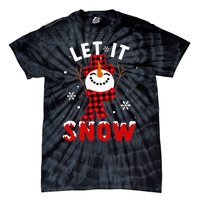 Let It Snow Snowman Christmas Pajama Buffalo Plaid Tie-Dye T-Shirt