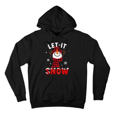 Let It Snow Snowman Christmas Pajama Buffalo Plaid Tall Hoodie