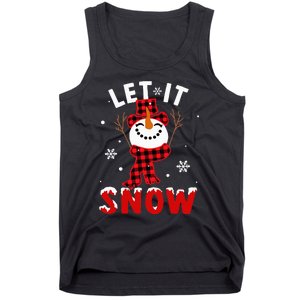 Let It Snow Snowman Christmas Pajama Buffalo Plaid Tank Top