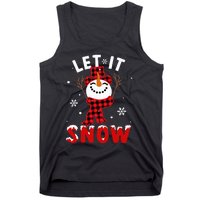 Let It Snow Snowman Christmas Pajama Buffalo Plaid Tank Top