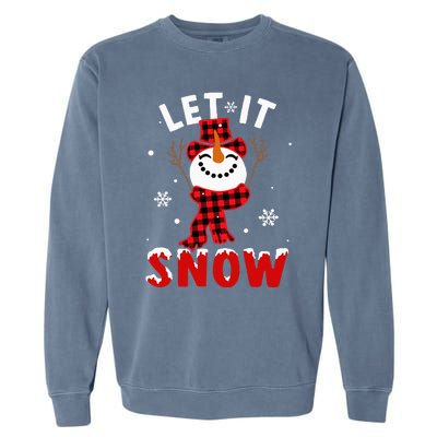 Let It Snow Snowman Christmas Pajama Buffalo Plaid Garment-Dyed Sweatshirt