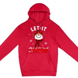 Let It Snow Snowman Christmas Pajama Buffalo Plaid Premium Pullover Hoodie