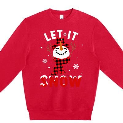 Let It Snow Snowman Christmas Pajama Buffalo Plaid Premium Crewneck Sweatshirt