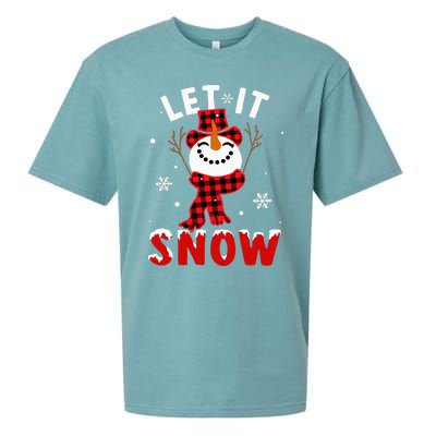 Let It Snow Snowman Christmas Pajama Buffalo Plaid Sueded Cloud Jersey T-Shirt