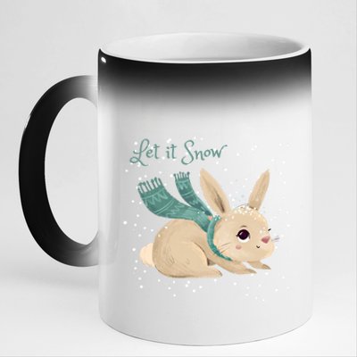 Let It Snow Adorable Winter Bunny Cute Rabbit Christmas Gift 11oz Black Color Changing Mug