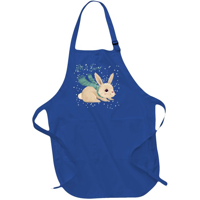 Let It Snow Adorable Winter Bunny Cute Rabbit Christmas Gift Full-Length Apron With Pockets