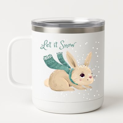 Let It Snow Adorable Winter Bunny Cute Rabbit Christmas Gift 12 oz Stainless Steel Tumbler Cup