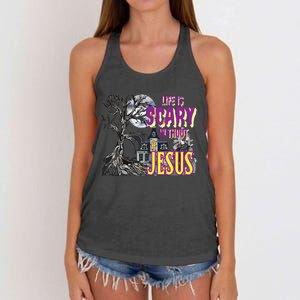 Life Is Scary Without Jesus Halloween Costume Women's Knotted Racerback Tank