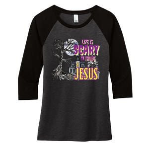 Life Is Scary Without Jesus Halloween Costume Women's Tri-Blend 3/4-Sleeve Raglan Shirt