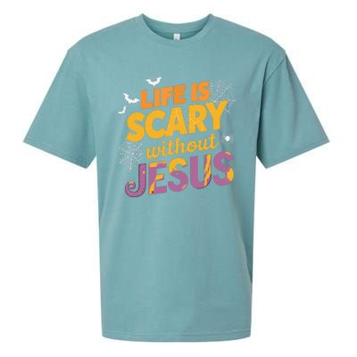 Life Is Scary Without Jesus Halloween Faith Spiritual Sueded Cloud Jersey T-Shirt