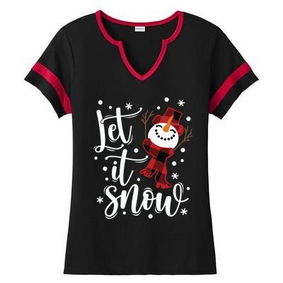 Let It Snow Christmas Snowman Ladies Halftime Notch Neck Tee