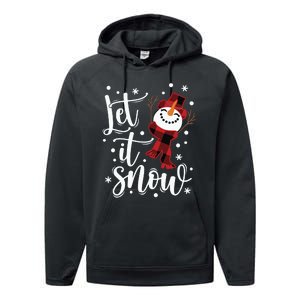 Let It Snow Christmas Snowman Performance Fleece Hoodie