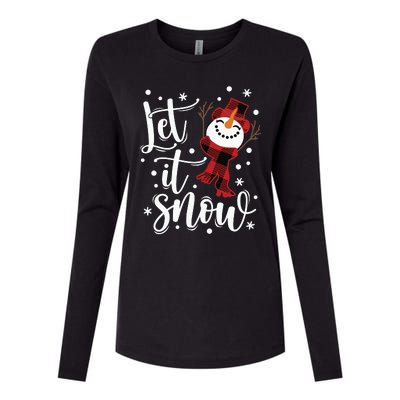 Let It Snow Christmas Snowman Womens Cotton Relaxed Long Sleeve T-Shirt