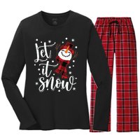 Let It Snow Christmas Snowman Women's Long Sleeve Flannel Pajama Set 