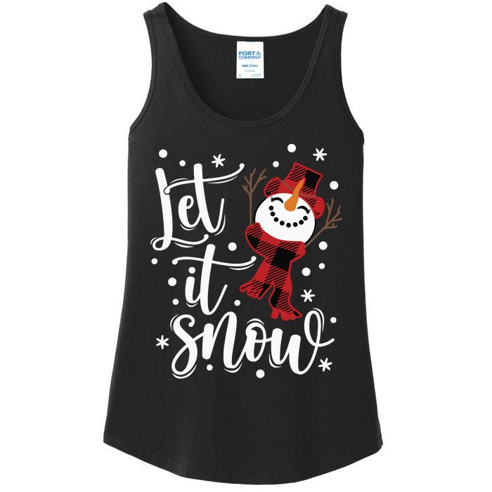 Let It Snow Christmas Snowman Ladies Essential Tank