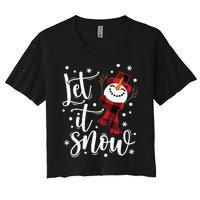 Let It Snow Christmas Snowman Women's Crop Top Tee