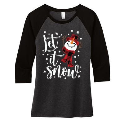 Let It Snow Christmas Snowman Women's Tri-Blend 3/4-Sleeve Raglan Shirt