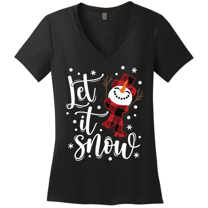 Let It Snow Christmas Snowman Women's V-Neck T-Shirt