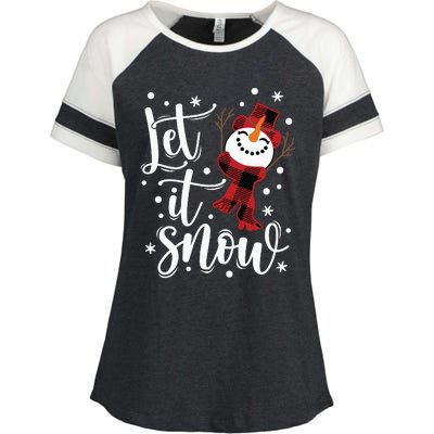 Let It Snow Christmas Snowman Enza Ladies Jersey Colorblock Tee