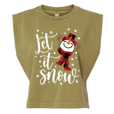 Let It Snow Christmas Snowman Garment-Dyed Women's Muscle Tee