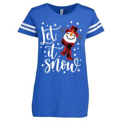 Let It Snow Christmas Snowman Enza Ladies Jersey Football T-Shirt