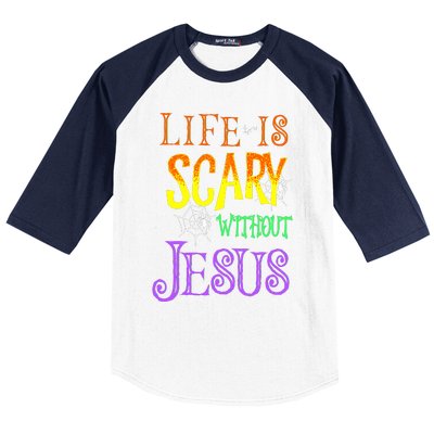 Life Is Scary Without Jesus Halloween Costume Baseball Sleeve Shirt