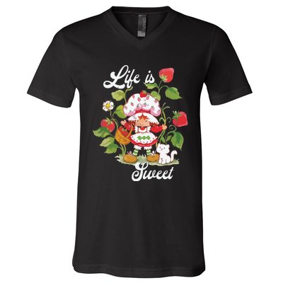 Life Is Sweet Vintage Berry Garden V-Neck T-Shirt