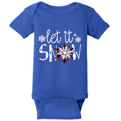 Let It Snow Cute Christmas Winter Buffalo Plaid Snowflake Gift Baby Bodysuit