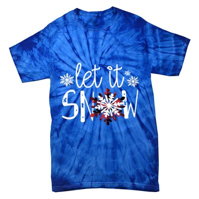 Let It Snow Cute Christmas Winter Buffalo Plaid Snowflake Gift Tie-Dye T-Shirt