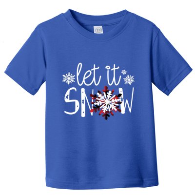Let It Snow Cute Christmas Winter Buffalo Plaid Snowflake Gift Toddler T-Shirt
