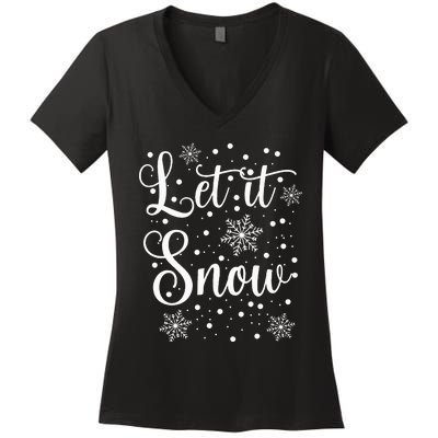 Let it Snow Funny Christmas Pajamas 2024 Women's V-Neck T-Shirt