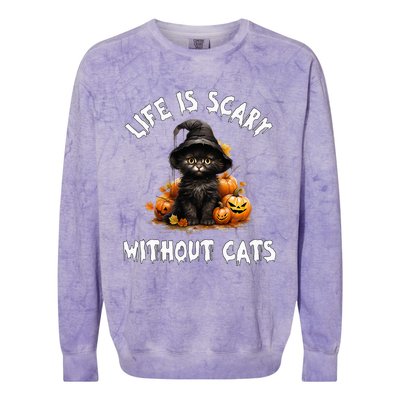 Life Is Scary Without Cats Halloween Black Cat Colorblast Crewneck Sweatshirt