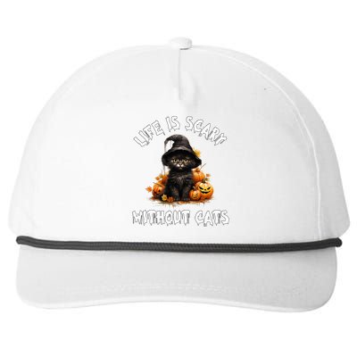 Life Is Scary Without Cats Halloween Black Cat Snapback Five-Panel Rope Hat