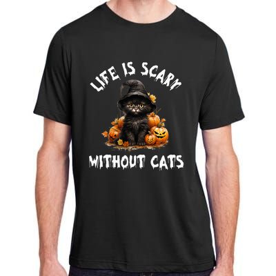 Life Is Scary Without Cats Halloween Black Cat Adult ChromaSoft Performance T-Shirt